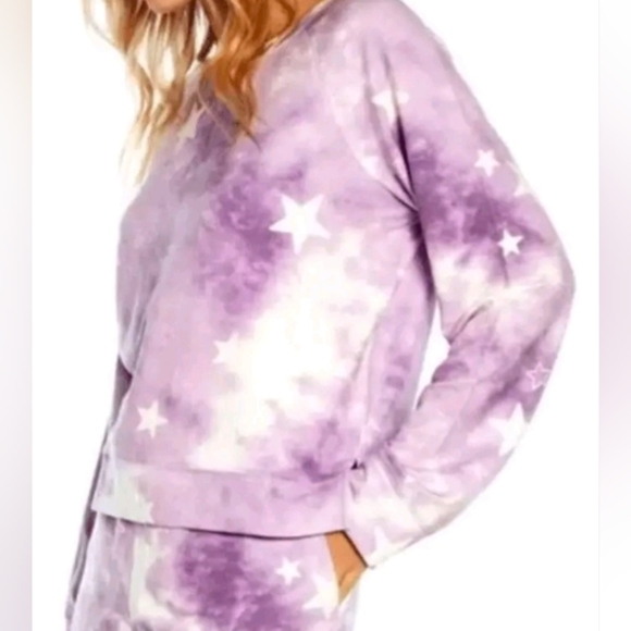 Ladies Wildfox Tie Dyed Stars Purple Pullover Sweatshirt Comfy Beach Leisure XL - Picture 2 of 11